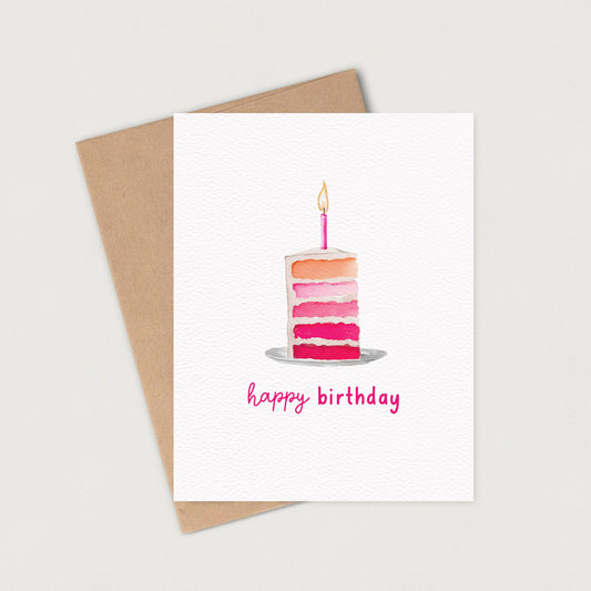 Pink Birthday Cake Card, Happy Birthday Card