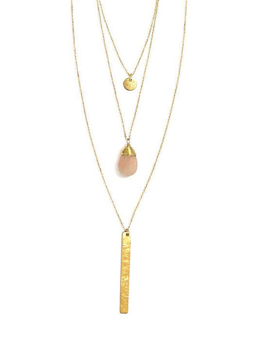 Triple Strand Multi-Way Pendant Necklace - Brass