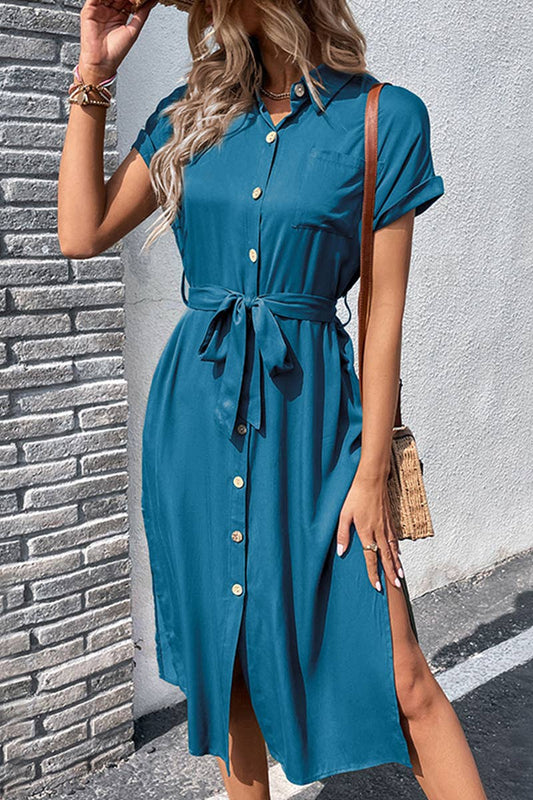 DRESS WITH ROLLED SLEEVES
